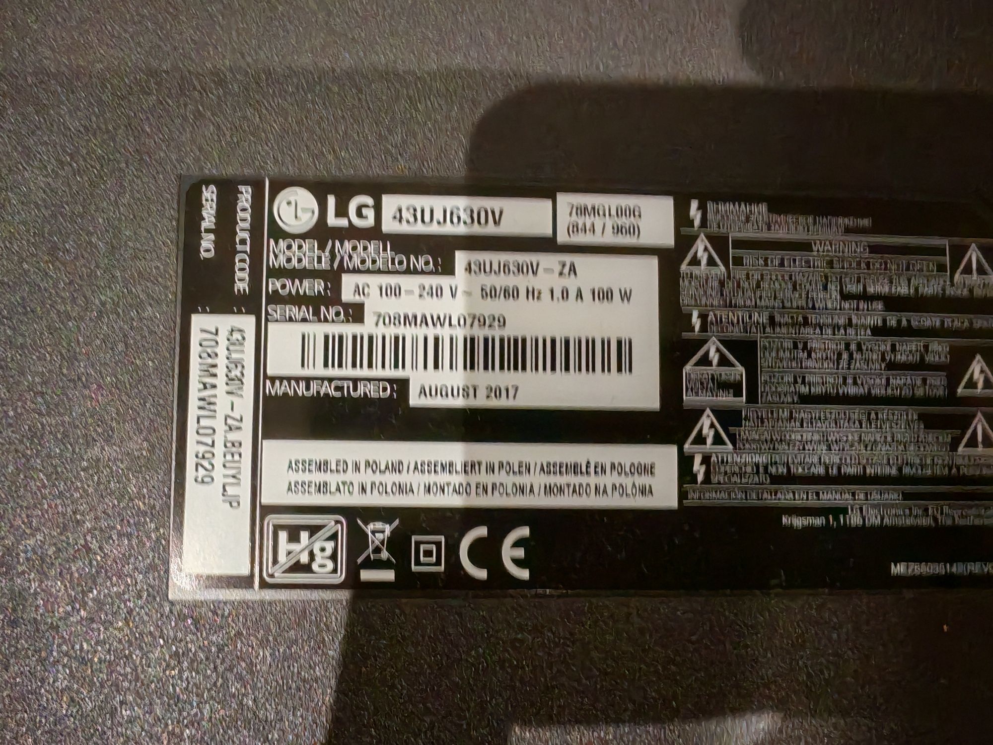 TV LG 43" para peças