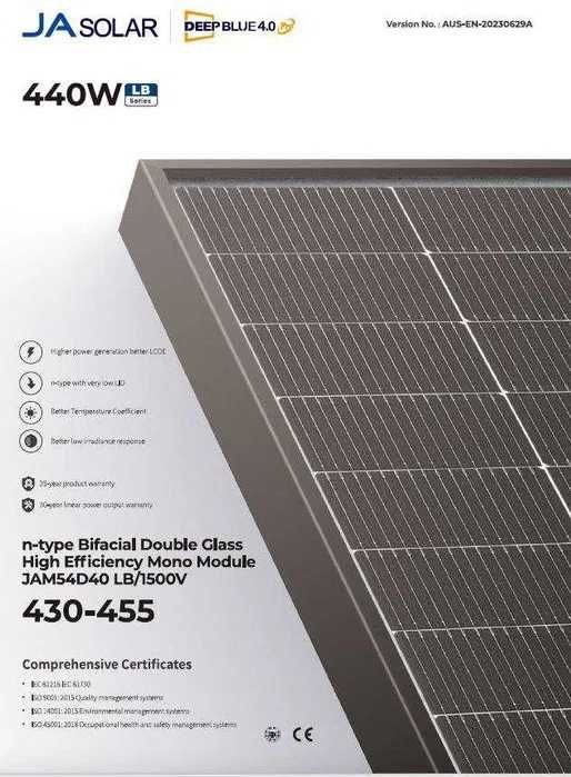 Сонячна панель JA Solar N-Type 440W подвійне скло JAM54D41