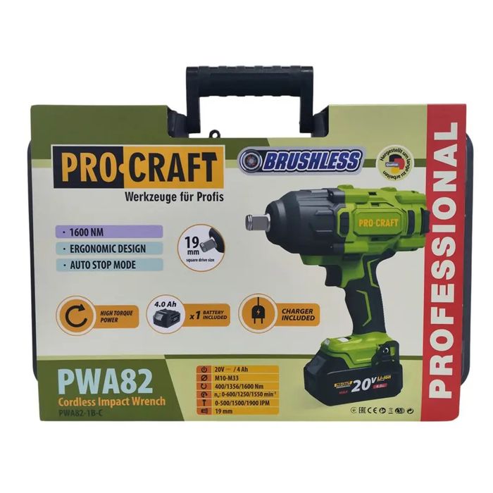 Гайковерт аккумуляторный ProCraft PWA82 Кейс (з 1 АКБ та ЗУ