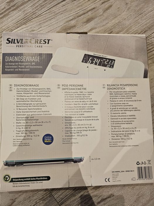 Waga łazienkowa Waga elektryczna SilverCrest SPWD 180 waga diagnostyka