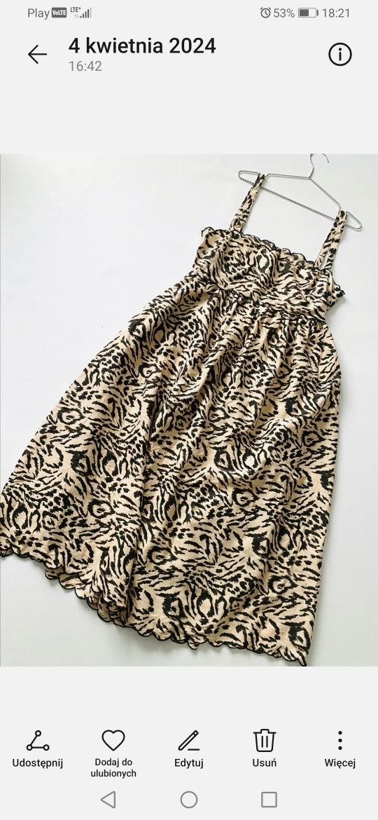 ASOS lniana sukienka midi animal print