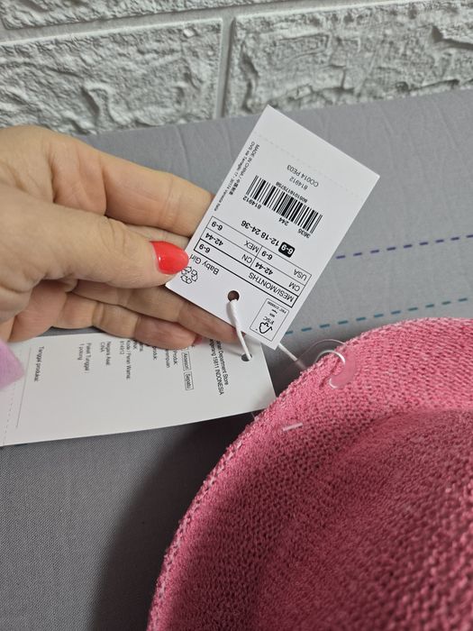 Czapeczka kapelusz różowy misie 6-9 miesięcy nowy