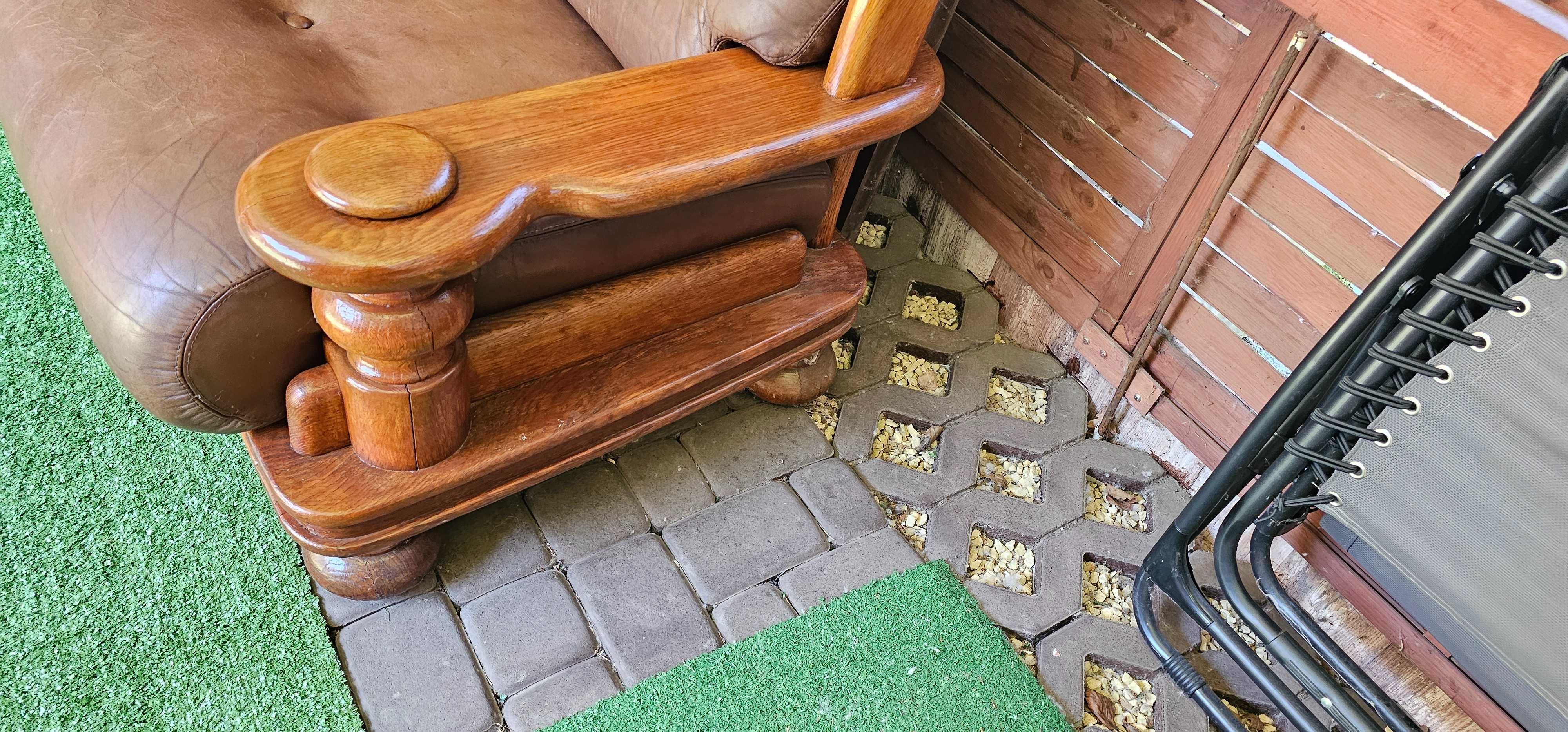 Sofa kanapa skorzana drewno 100% prawdziwa skóra