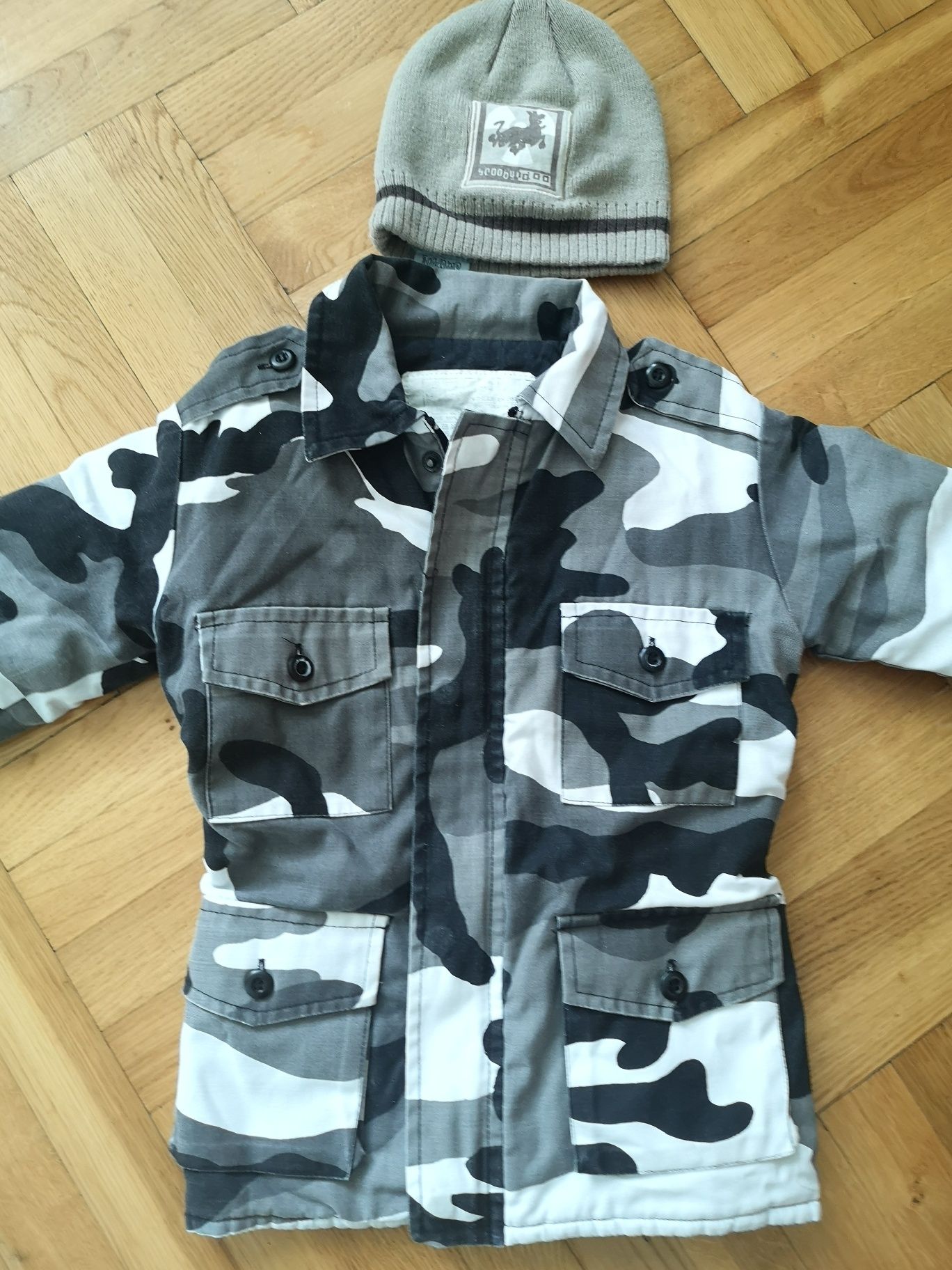 Kurtka moro ciepła H&M czapka Scooby Doo kurtka wiatrówka moro 3-4lata