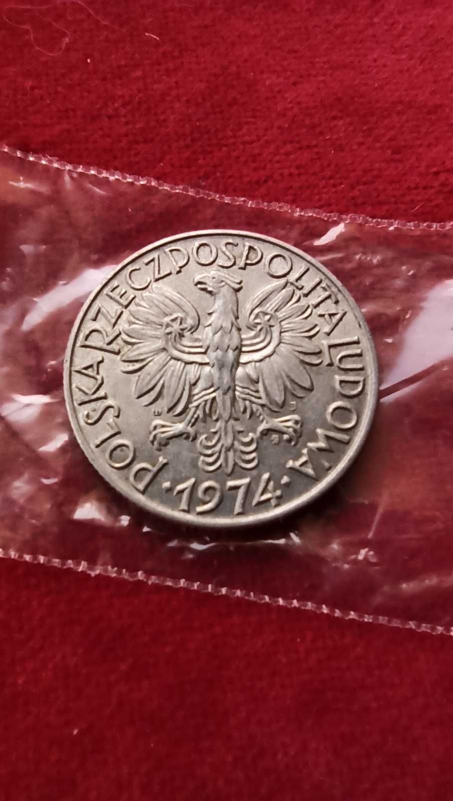 PRL, Moneta 5 złotych Rybak 1974r Ładny STAN