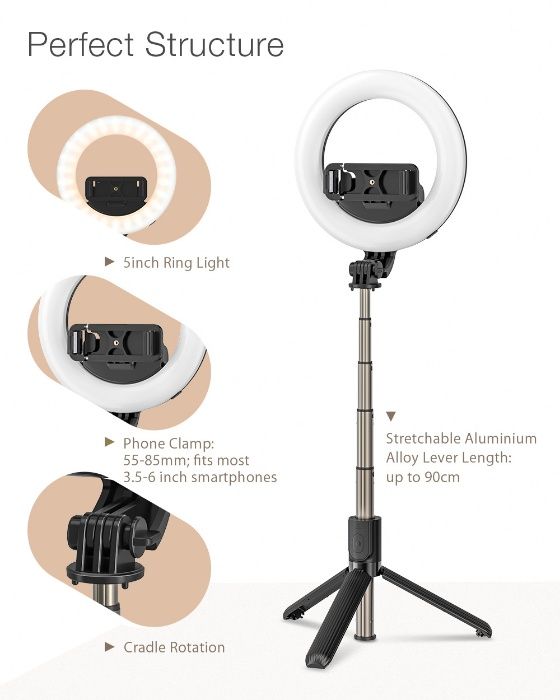Selfie stick comando / anel de iluminação BlitzWolf BW-BS8 Pro SELA