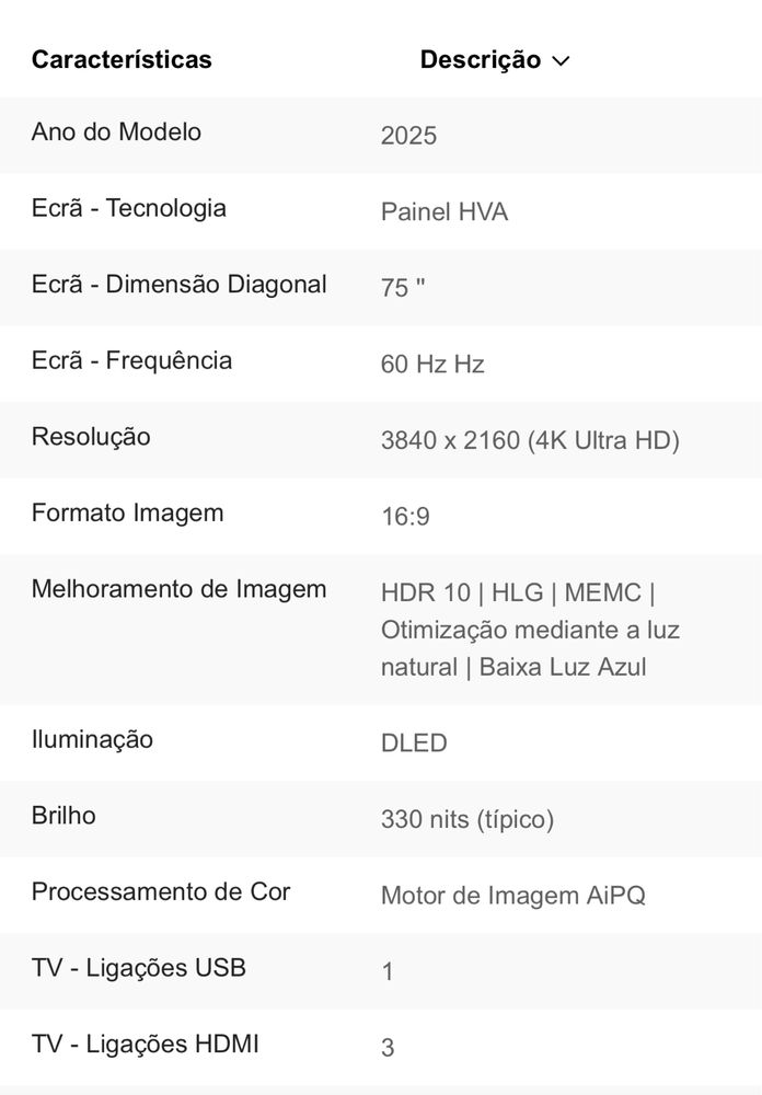 Smart TV 75” nova na caixa