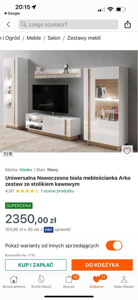 Komplet mebli Meblościanka ARKO – biała z dębem | Nowoczesna | Gdańsk
