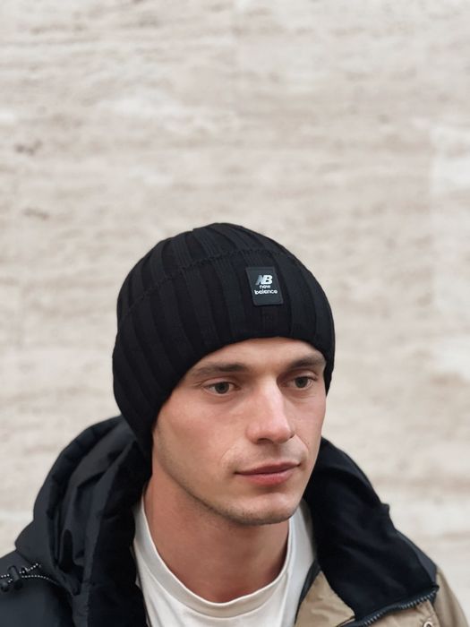-40% Мужская шапка на флисе New Balance 52-62 черная/серая/хаки ЗИМНЯЯ