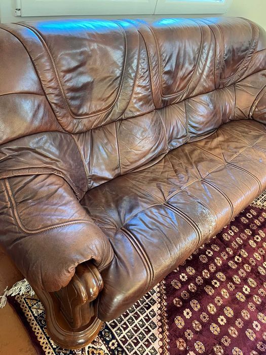 Conjunto de Sofás de Couro de madeira cerejeira