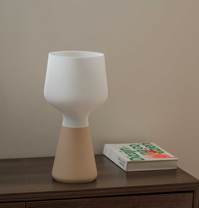 Lampa stołowa CALIZ M - gładki beż/biały - polska produkcja