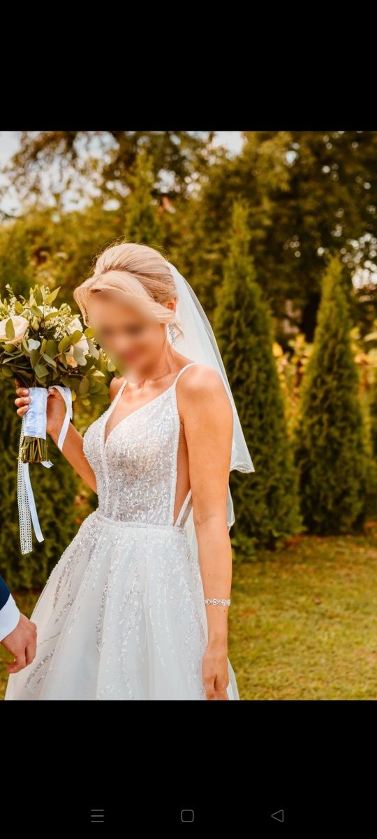 Suknia ślubna błyszcząca xxs xs Miriam na kole 160 cm niskie osoby