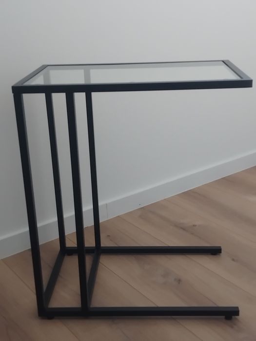 Mesa apoio em ferro, tampo de vidro