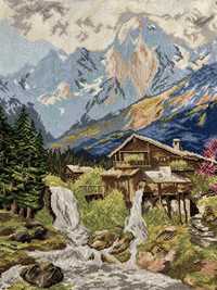 Obraz haftowany krajobraz górski 56x46 cm haft handmade rękodzieło