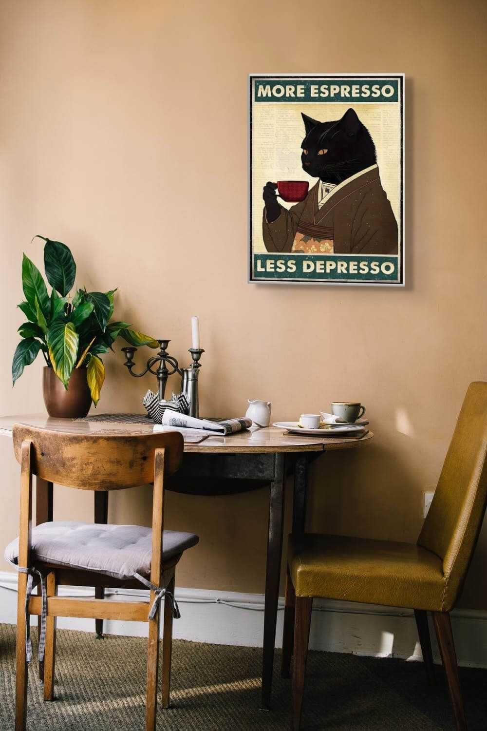 Obraz na płótnie kot z kawą More espresso less depresso 40x30