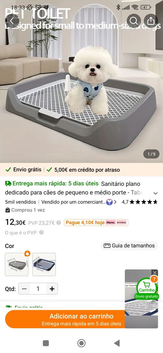 Tabuleiro sanitário para cães