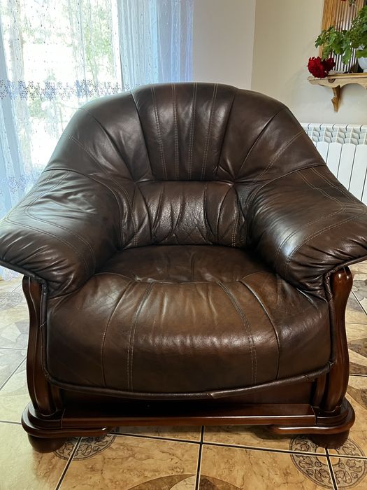 Zestaw wypoczynkowy skórzany – sofa + 2 fotele