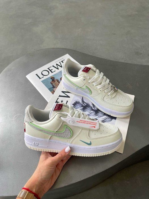 Кросівки Nike Air Force 1 Low Double Swoosh Beige/Green premium