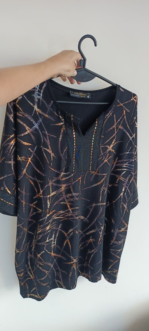 Nowa czarna bluzka brokat cyrkonie amarmoda r.xxl/xxxl 44/46