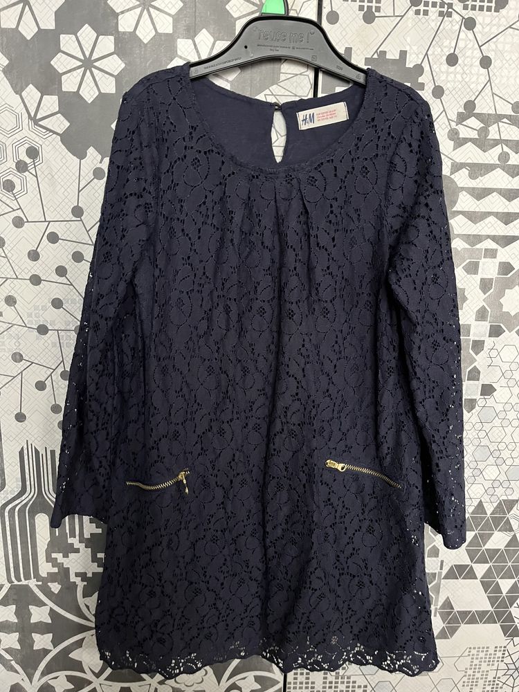 H&M 122/128cm galowa koronkowa granatowa sukienka święta sesja szkoła