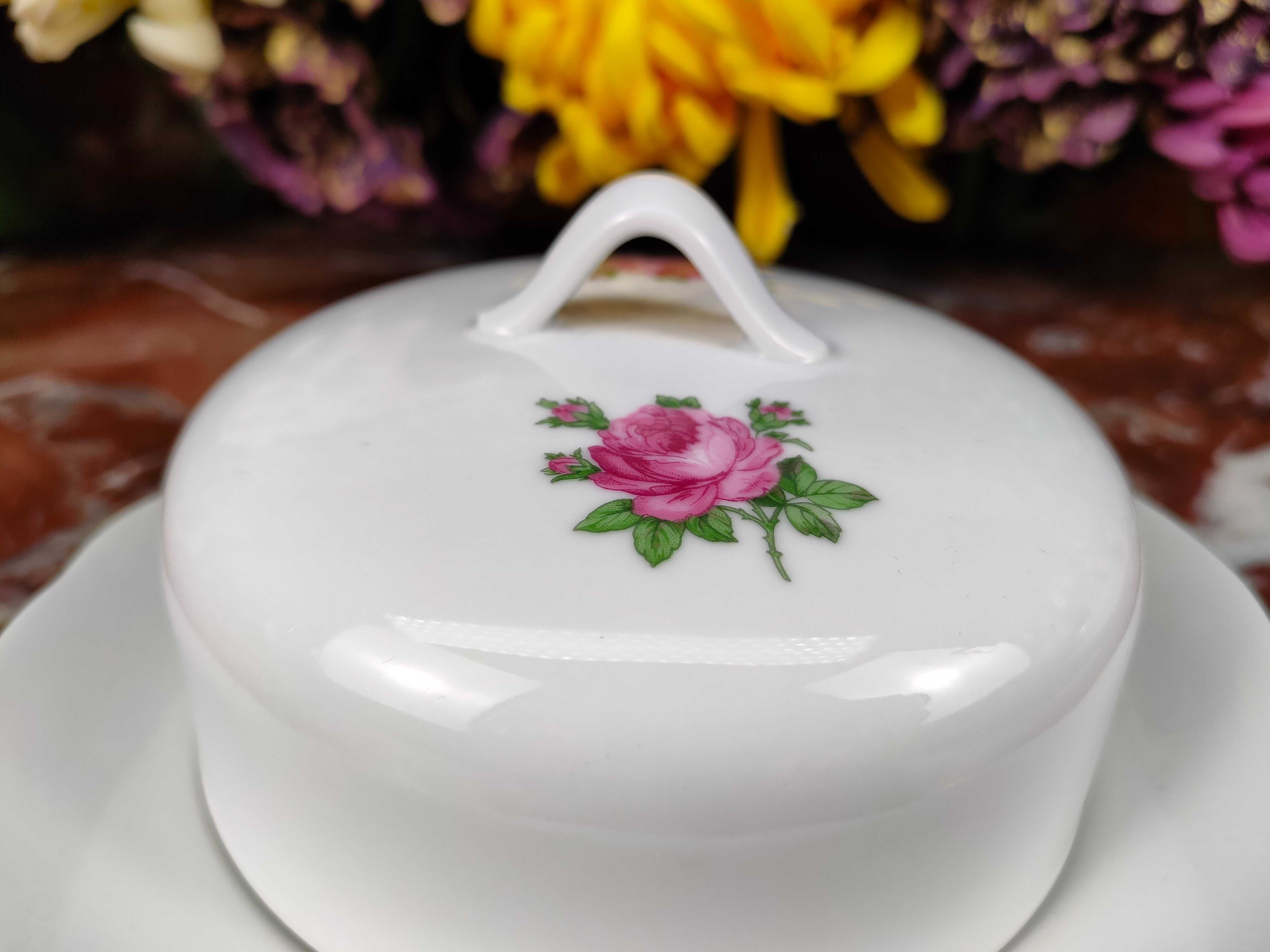 Ładna okrągła porcelanowa maselniczka - Różowe róże - Kahla #1