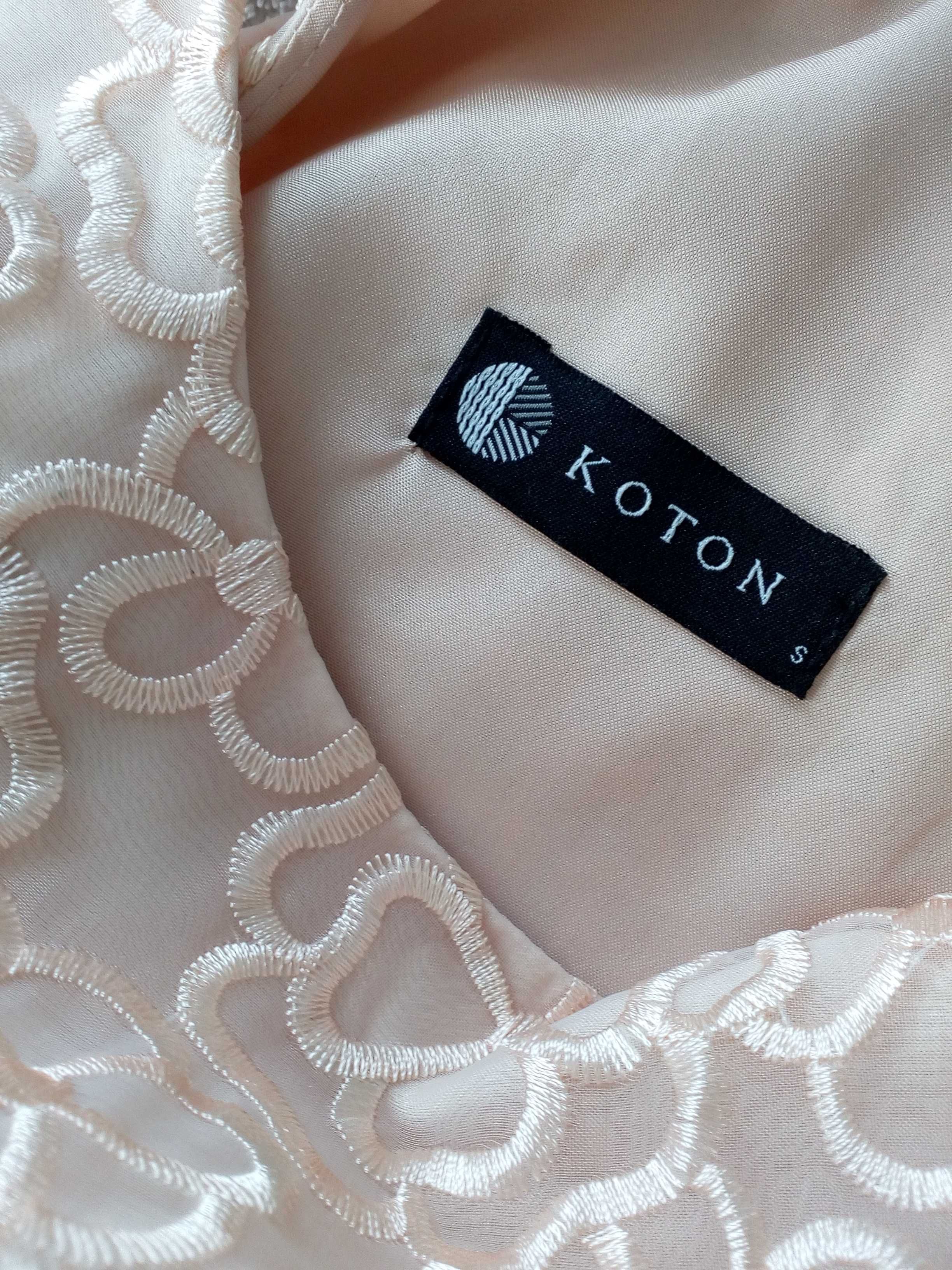 Łososiowa elegancka sukienka Koton 36 w kwiatki hafty jedwab jak nowa