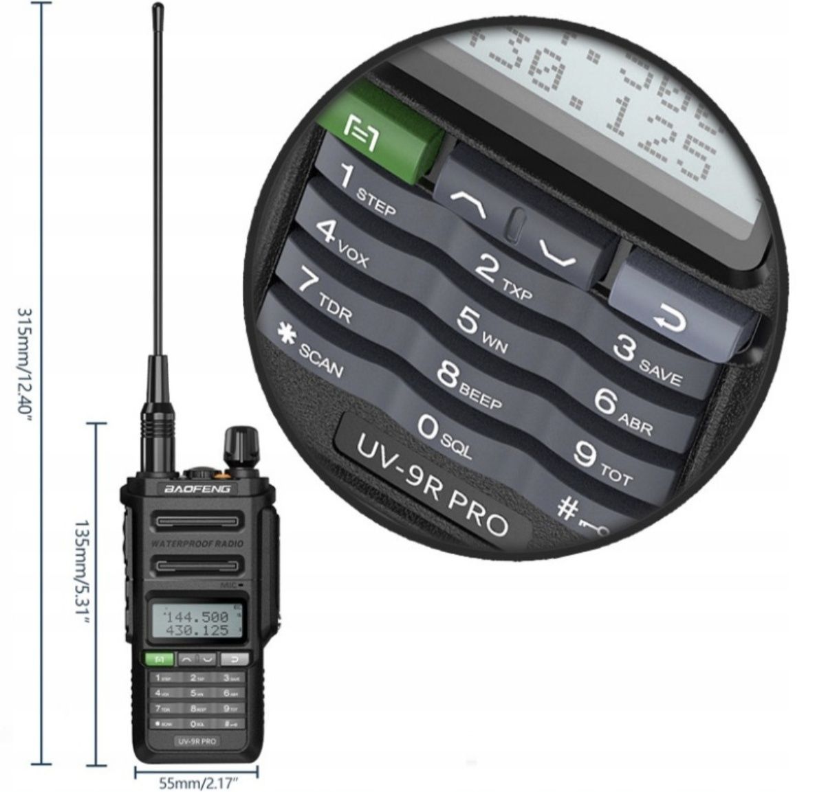 Baofeng UV-9PRO  Krótkofalówka Walki-Talki pojemna bateria