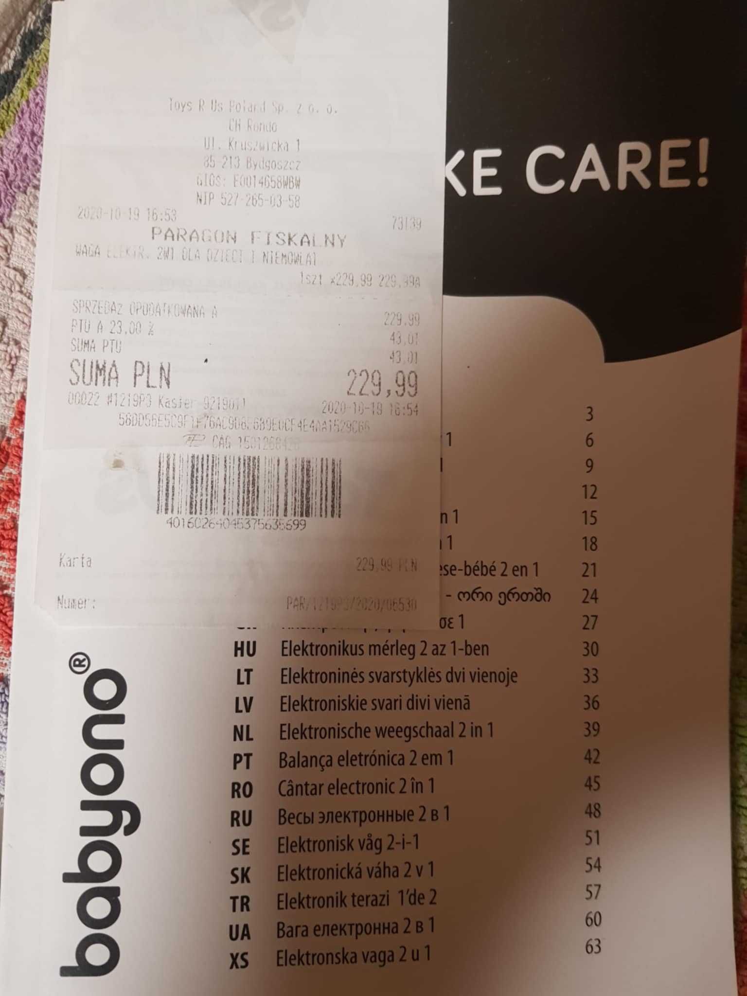 waga dla niemowląt i dzieci 20-50 kg Babyono nowa