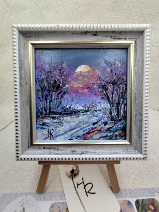 Новорічний подарунок, невелика картина олійними фарбами 12х12см.