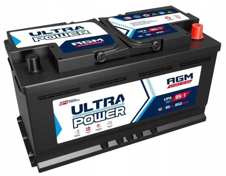 Akumulator 12V 95Ah 850A P+ AGM Start-stop Ultra Power UPA-95-1