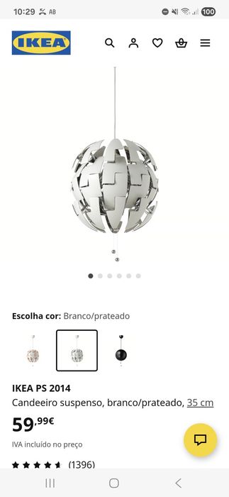 Candeeiro suspenso IKEA explosão, branco/prateado, 35 cm