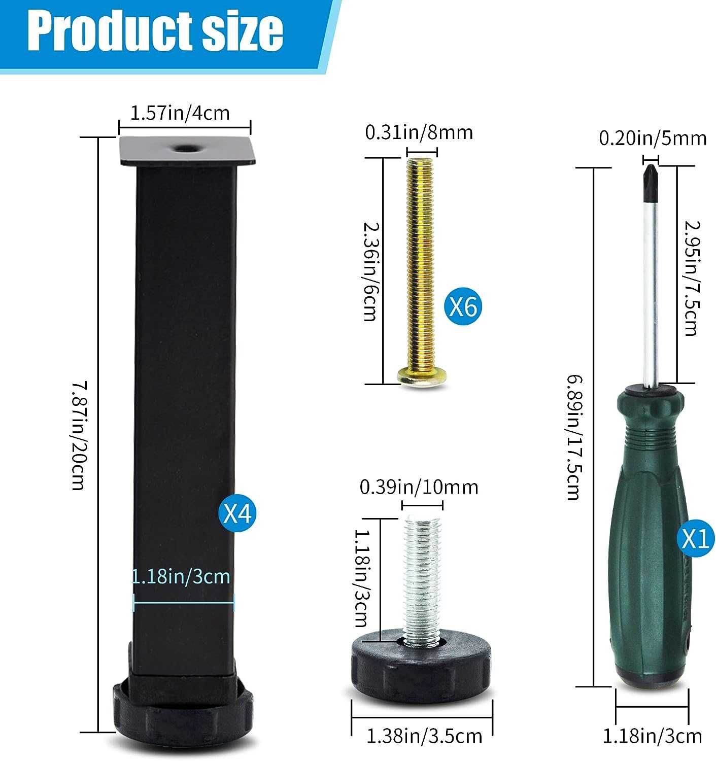 Nowe nogi do mebli / nóżki metalowe / regulowane 20-22cm / 4szt !1280!