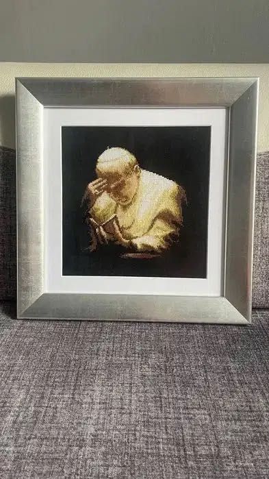 Obraz szydełkowy ręcznie robiony Jan Paweł II Papież Kotunia ślub rama