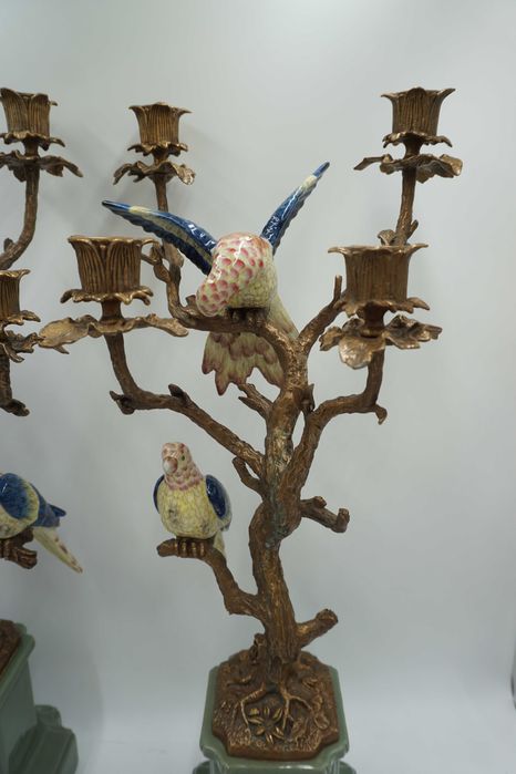 NIESAMOWITA para świeczników ptaszki porcelana brąz