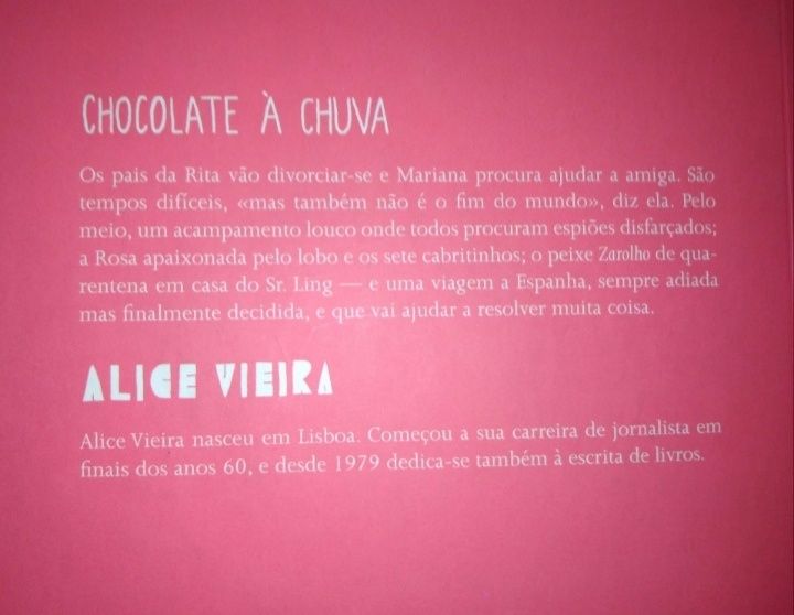 Livro "Chocolate à chuva"