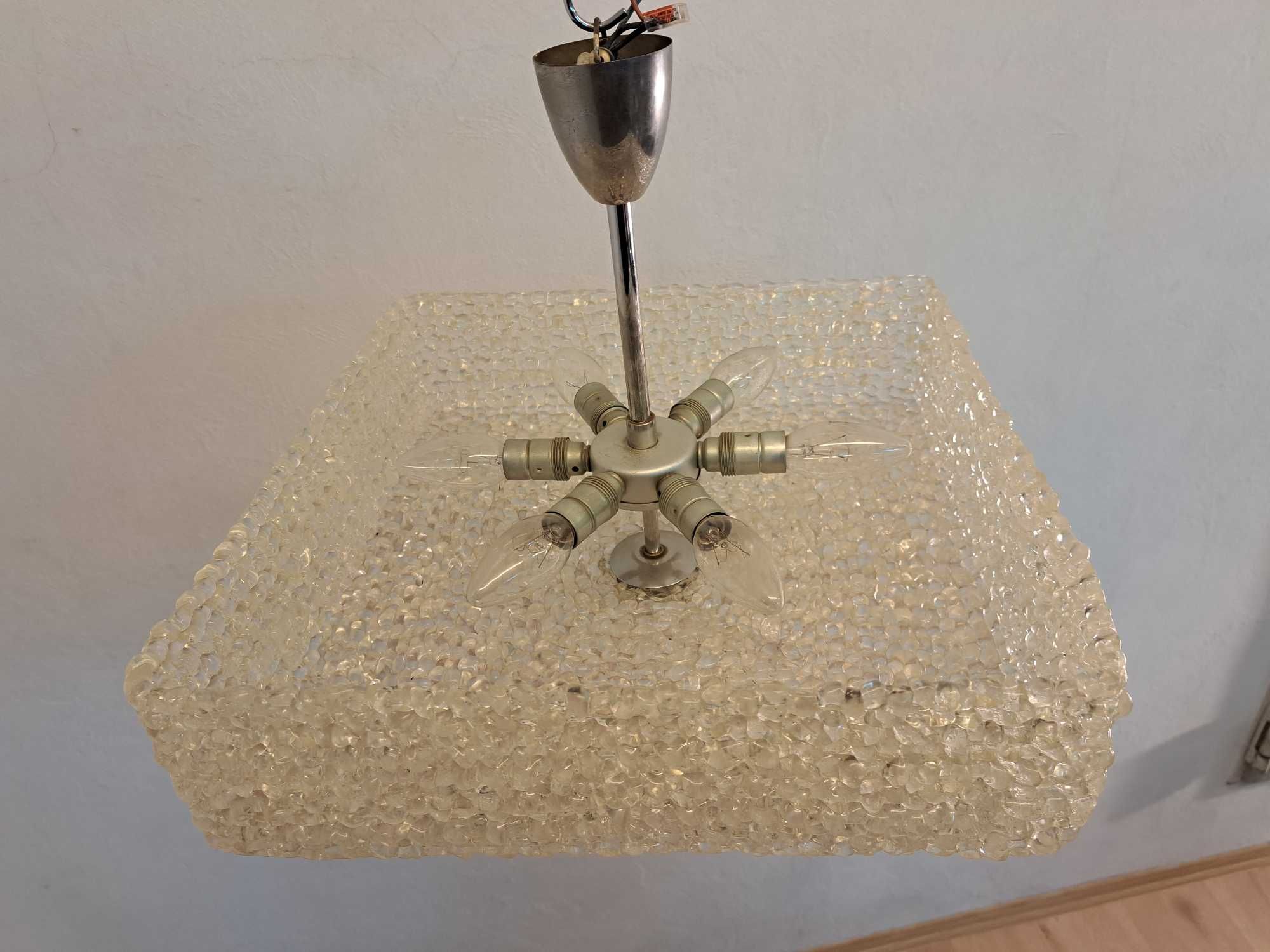 Lampa kwadratowa Austrolux plastik akryl klosz chrom lodowe szkło