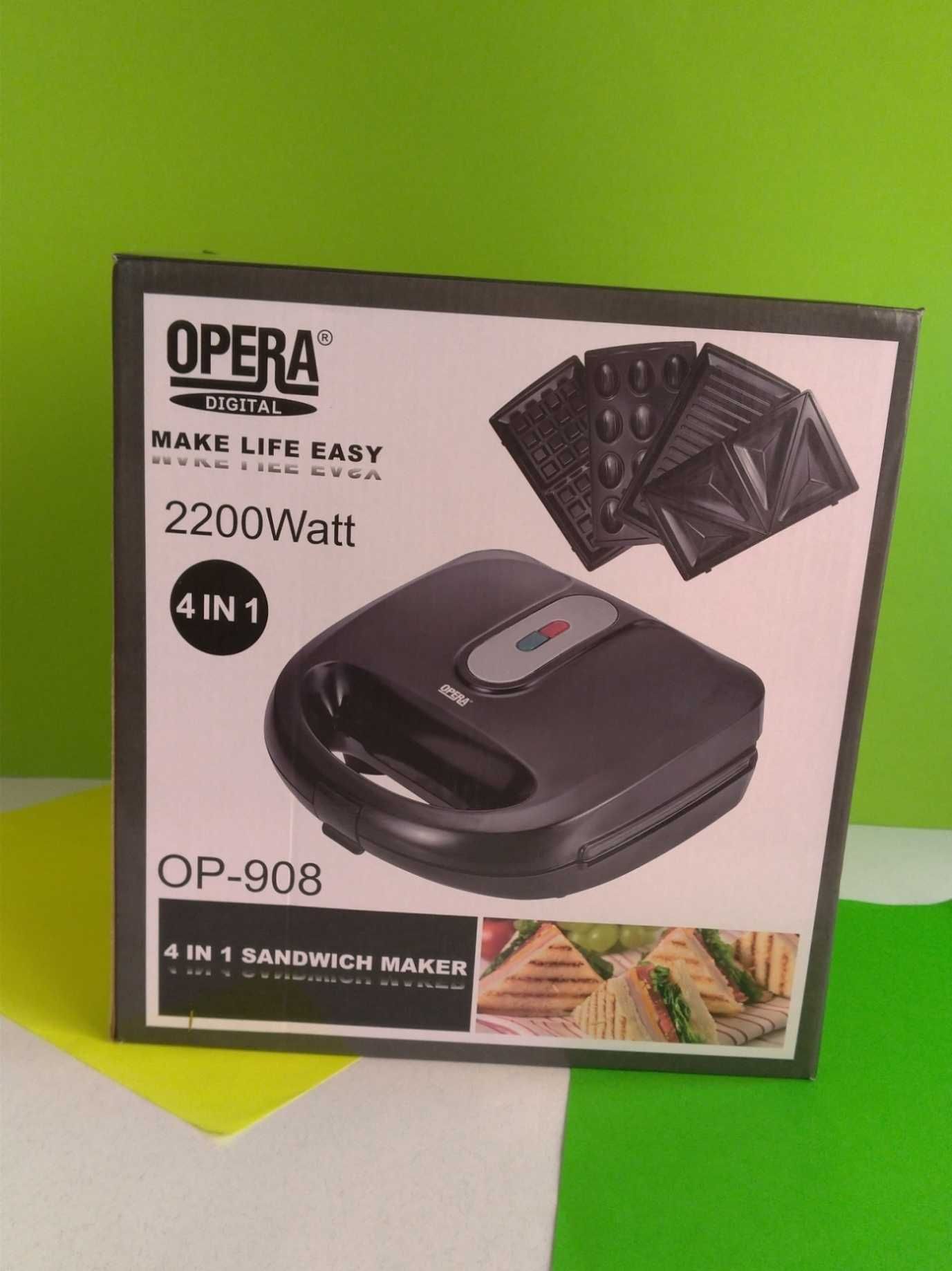 Сендвічниця вафельниця гриль горішниця Opera OP-908 4в1 2200W