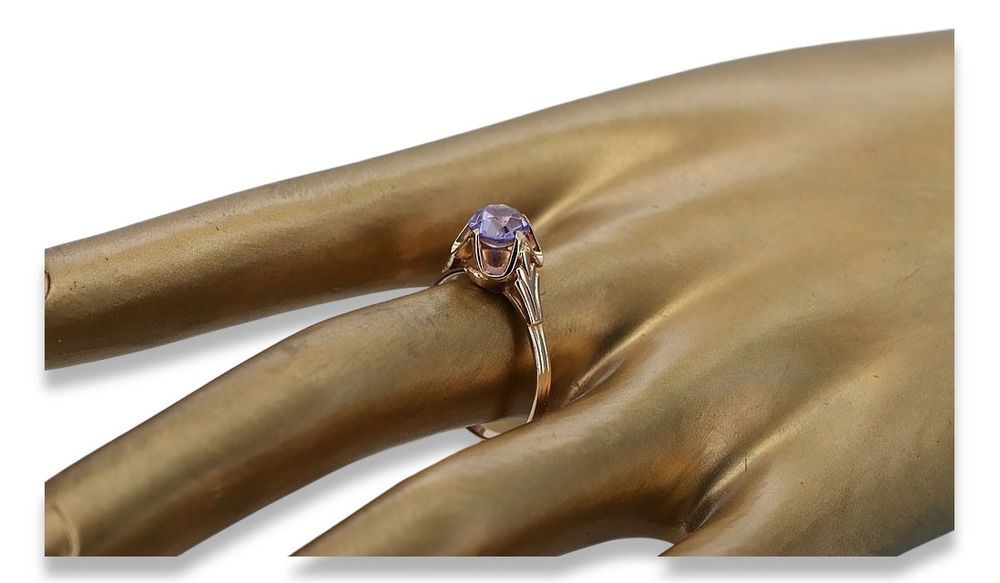 Radziecki 14k 585 pierścionek z różowego złota z Aleksandrytem vrc023