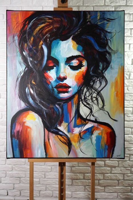 Obraz olejny 80x100 nowoczesny do salonu loft certyfikat portret Stach