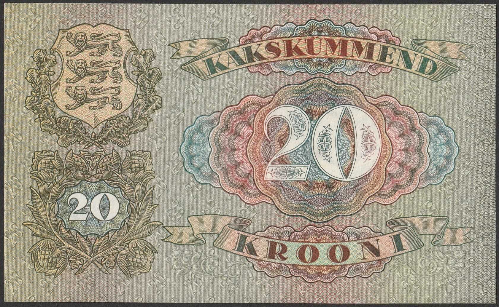Estonia 20 koron 1932 - stan bankowy UNC
