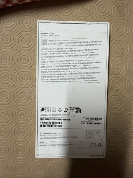 Caixa vazia iphone 16 pro max 256gb black titanium