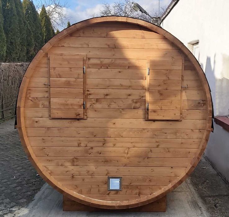 Sauna Ogrodowa beczka 250cm, Piec elektryczny 9kW, Transport + Gratisy