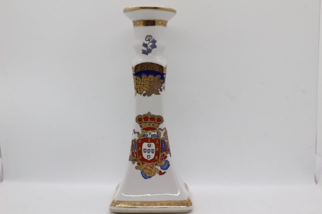 Castiçal Porcelana Chinesa Floral Brasão Armas D. Pedro III 22 cm