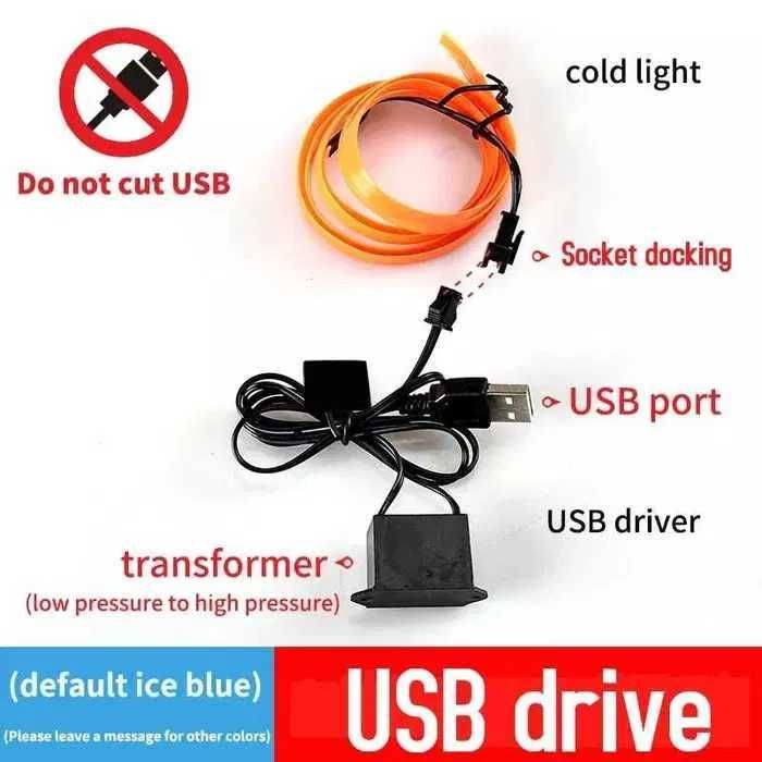 Светодиодная лента для авто 5м. от USB есть 4 цвета