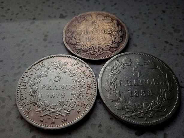 LOT monet Francja Louis Philippe Herkules Srebro Ag - zestaw 3 sztuk!