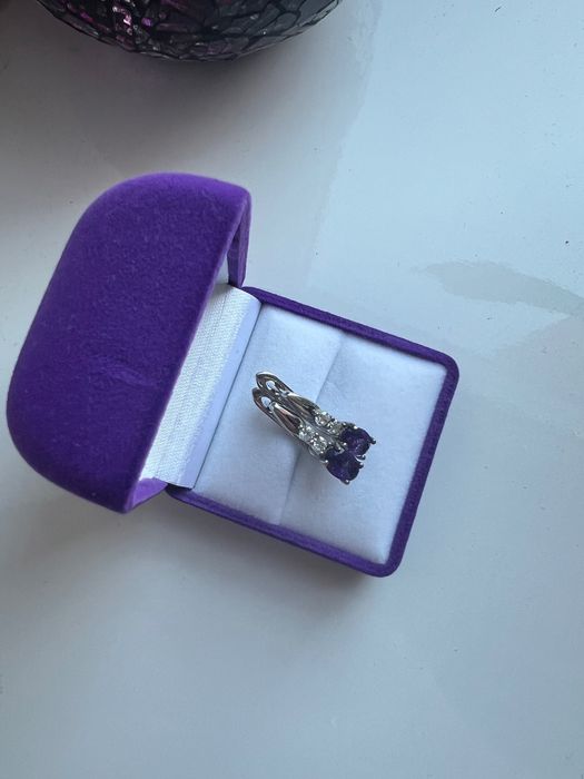 Срібні сережки з аметистом і цирконієм