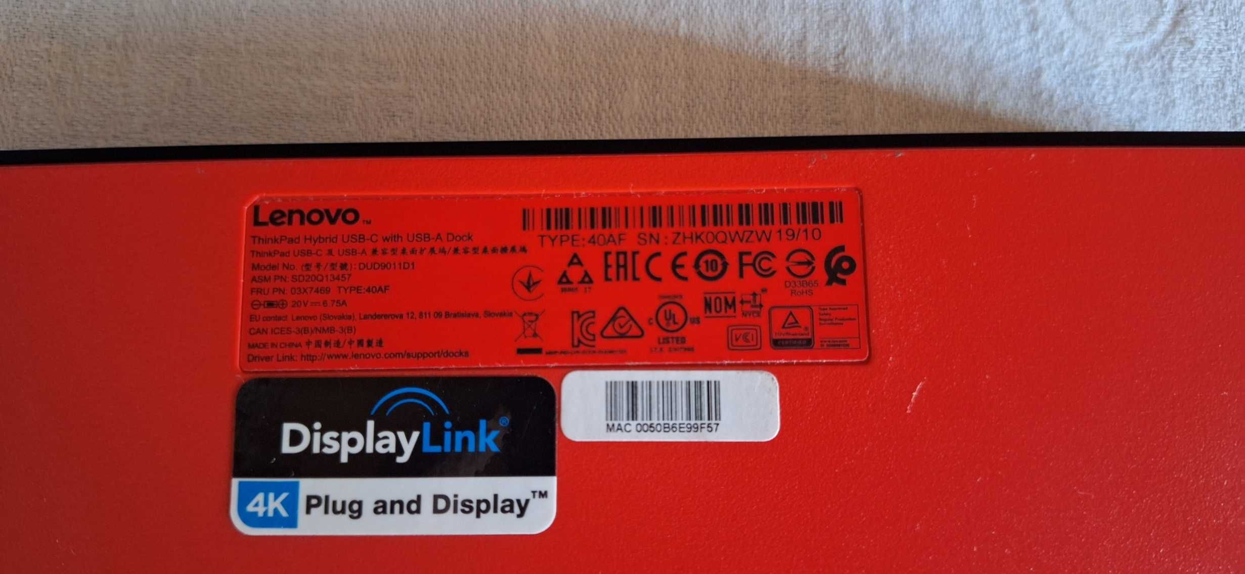 Stacja dokująca Lenovo ThinkPad Hybrid USB-C 135W 40AF