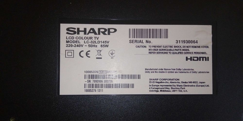 Телевизор 32" Sharp LC-32LD145V LED HDMI, USB DVB-C DVB-T