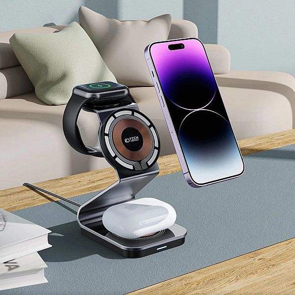 Tech-Protect Qi15W-A29/3In1 Magnetic Magsafe Wireless Charger Black