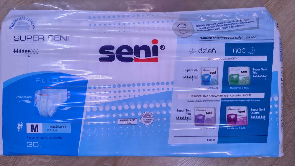 Pieluchomajtki dla dorosłych Super Seni M Premium Fit&Dry nowe -60 szt
